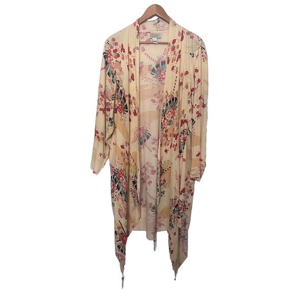 Christina Fairbanks Floral Open Kimono Duster Tassel Cardigan Top Women’s Medium - Picture 1 of 7